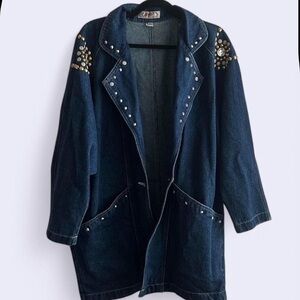 Vintage Blue Denim Jean Jacket with Studded Details